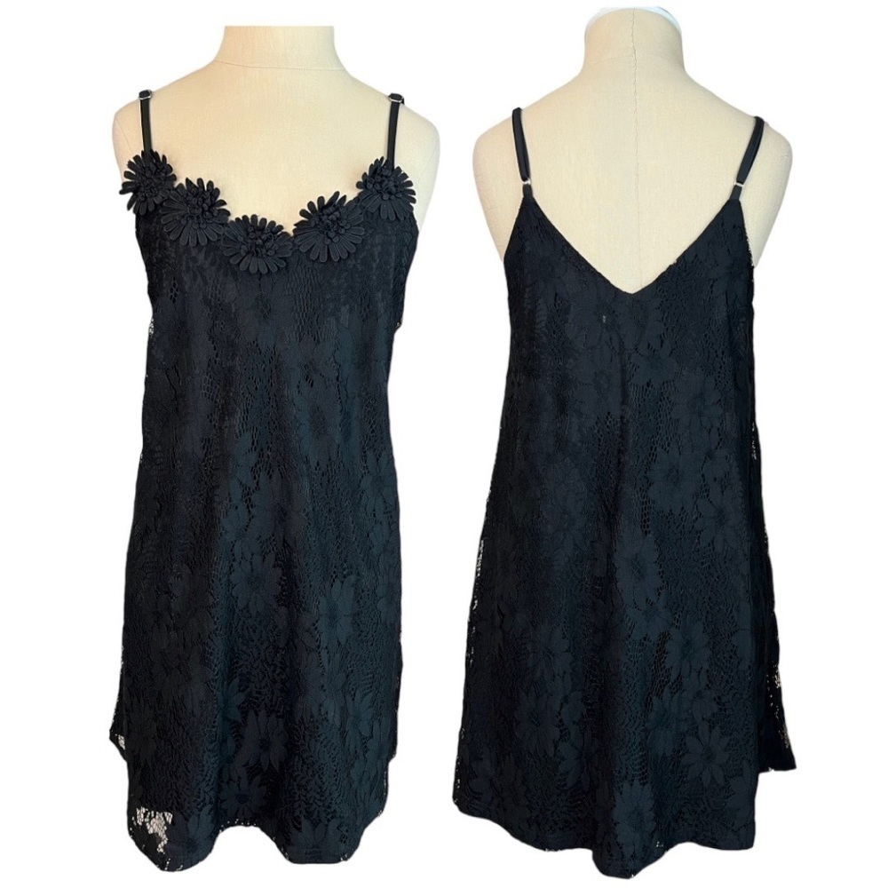 Loveriche Black Floral Appliqué Lace Womens Sexy Sleeveless Dress Size Small NWT